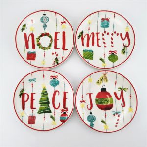 Personalized Christmas Ceramic Plate Set Luxury Round Edge Shape