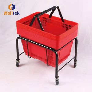 Four-wheel 2" Caster Stacking Shopping Basket Holder In Black Or Silver