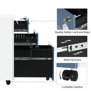 Buy cheap White Blue Metal Rolling Vertical Pedestal File 39cm Wide 3-Drawer Steel Cabinet Lockable Office Mobile Home School Home Office from wholesalers