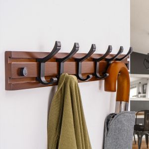 Coat Hat Hanger for Wall Organized and Storage with Movable Hooks Bamboo