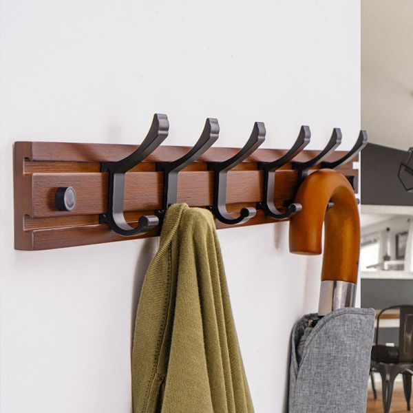 Coat Hat Hanger for Wall Organized and Storage with Movable Hooks Bamboo