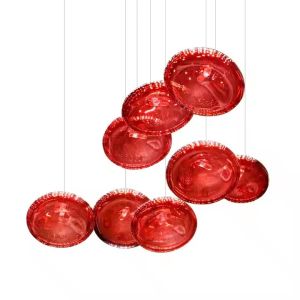 Buy cheap LED Crystal Lamp Modern Large Lamp Red Glass Ball Fish Line Custom Hotel Engineering Pendant Light Irregular Lighting from wholesalers