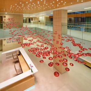 Buy cheap LED Crystal Lamp Modern Large Lamp Red Glass Ball Fish Line Custom Hotel Engineering Pendant Light Irregular Lighting from wholesalers