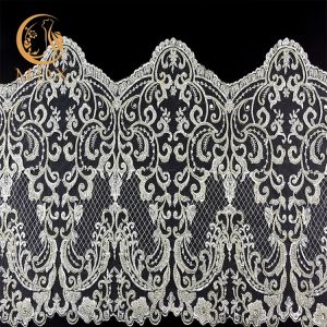 MDX Fashion Knitted Beaded Lace Trim Luxury Handmade 140cm Width