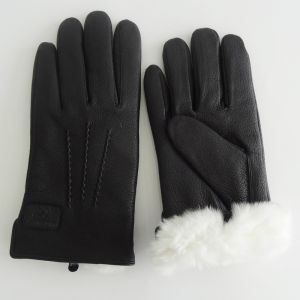 Buy cheap Black Rabbit Fur Lined Deerskin Mens Soft Leather Gloves from wholesalers