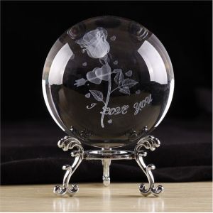 Buy cheap Creative Ornament Handicraft 3D Engraved Rose Crystal Ball With LED Base from wholesalers