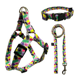 Woven Logo Dog Harness Set Multiple Colour Polyester Dog Harness