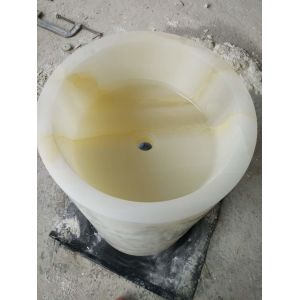 Buy cheap Water Resistant Countertop Sink Basin , Yellow Onyx Round Bathroom Sink from wholesalers