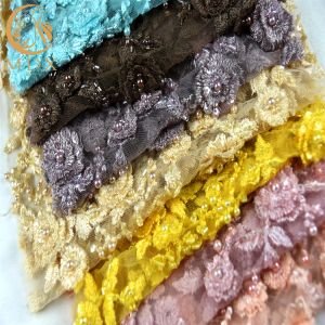 Buy cheap High End Pure Hand Embroidery Lace 135cm Width 3D Beaded Lace Applique from wholesalers