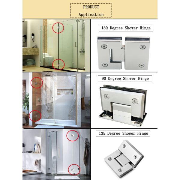 Stainless Steel Frameless Glass Hinge for 90 Degree Bathroom Shower in Hotel Setting