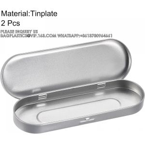 Metal Stationery Box Pencil Case Empty Hinged Tin Box Silver Pen Holders