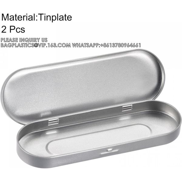 Metal Stationery Box Pencil Case Empty Hinged Tin Box Silver Pen Holders