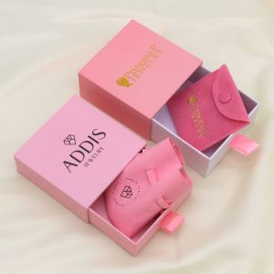 Custom Printed Slide Drawer Jewelry Pouch And Box Luxury Jewelry Packaging Box