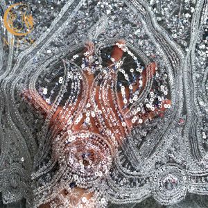 Buy cheap Luxury White Sequin Glitter Lace Fabric Handmade Embroidered from wholesalers
