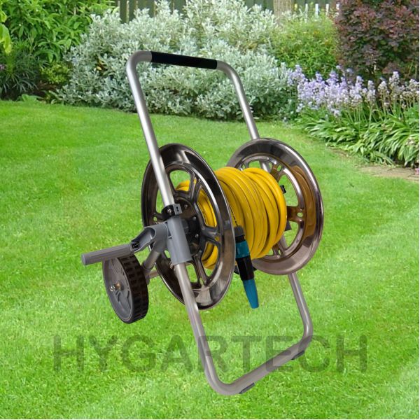 Typically Silver Or Black Hose Cart Featuring 8 Inch Solid Wheel Suitable for