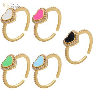 Buy cheap Women Gold Plated Jewellery Enamel Heart Ring Diamond Zircon Adjustable from wholesalers