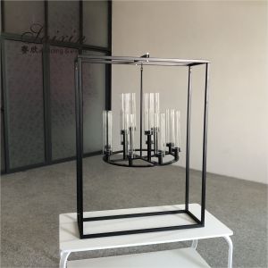 New black rectangle frame with hanging chandelier candle holder