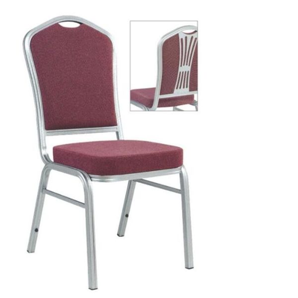 Quality stackable silver tube and purple fabric church chair with handle for sale