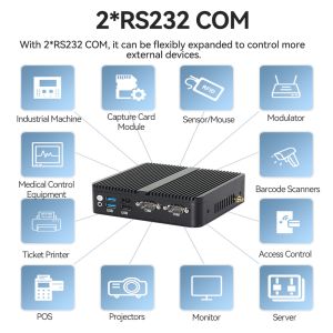 J6412 N100 Processor Mini Fanless PC DDR4 Dual LAN Dual COM RS232 Triple Display