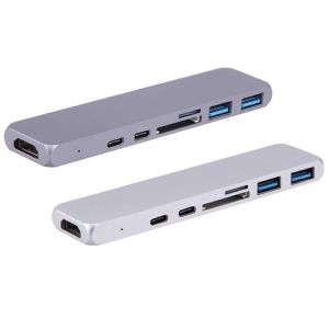 Buy cheap USB C Hub Adapter 7 in 1 Dual Type-C Docking Station Thunderbolt 3 Hub for 2016/2017 MacBook Pro with 100W PD charging from wholesalers