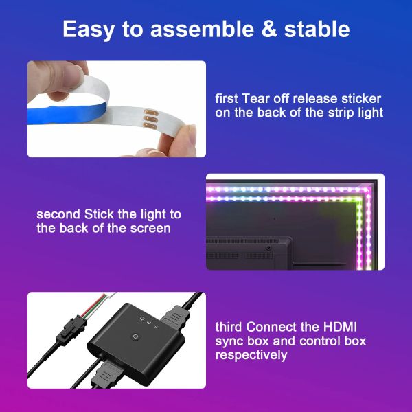 Quality 40" - 50" 2.8m LED Backlights TV Strip Lights With HDMI 2.0 Sync Box Sync With TV And Music 4K HDR Support HDMI Strip for sale
