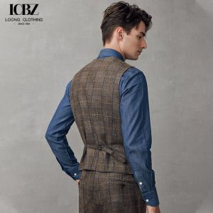 Buy cheap Spring Gentleman Brown Tweed Wool Silk Men's Vest with Double-Breasted Regular Length from wholesalers