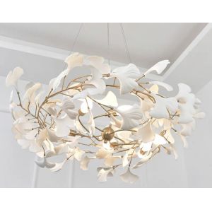 Ceramic Ginkgo Leaf Pendant Chandelier Lights Adjustable Suspended Line