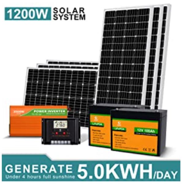 OEM ODM LiFePO4 lithium battery 1200W 24V Solar Power System With 2pcs 100Ah lithium battery packs