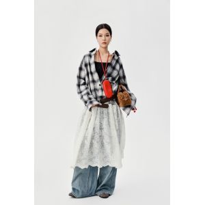 Buy cheap Autumn Plaid Patchwork Skirt With Black And White Plaid Oversized Shirt from wholesalers