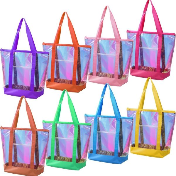 Quality 2025 New Customizable Transparent PVC Tote Shopping Bag with Reinforced Seams Colorful Zipper Shopping Laser-Effect Jelly Bag for sale