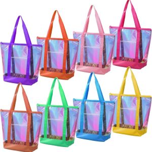 Buy cheap 2025 New Customizable Transparent PVC Tote Shopping Bag with Reinforced Seams Colorful Zipper Shopping Laser-Effect Jelly Bag from wholesalers