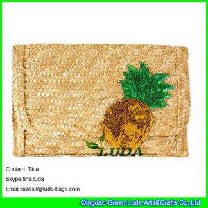 China LUDA latest designer handbags wheat retro sequin pineapple straw clutch wallet on sale
