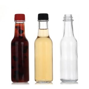 Woozy Square Glass Juice Bottles Empty Glass Ketchup Bottle 10Oz