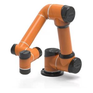 Robot arm 6 axis AUBO i5 manipulator operating with hand drive operation cobot
