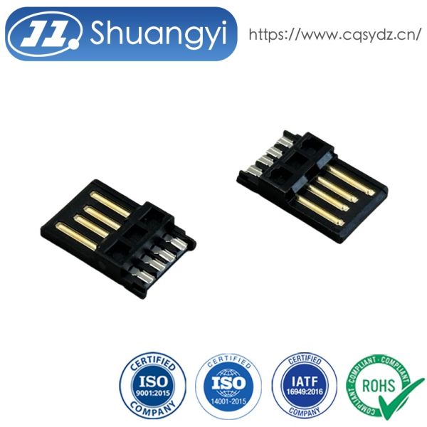 Quality USB 2.0 AM Solder-Type Connector, Black Gold-Plated 5u", Wire Cable Electrical Signal Male Connector for PCB, Automotive, Server & Power Applications for sale