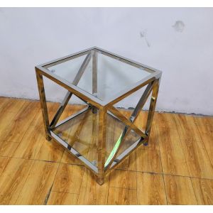 Buy cheap Polished Silver Stainless Steel Frame Tempered glass top End Table from wholesalers