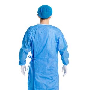 Buy cheap blue SMS Non Waven Material 45gsm Disposable Medical Isolation Gown product