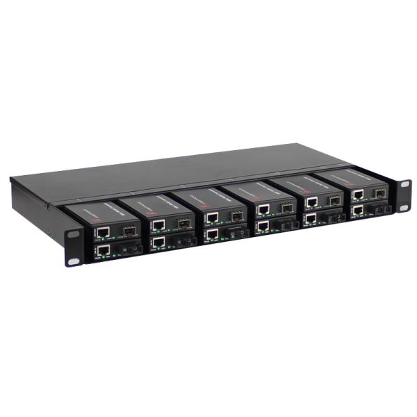 Quality 1U 12 Slots 10/100M And 10/100/1000M Mini Media Converter Chassis With Dual Power AC 220V for sale