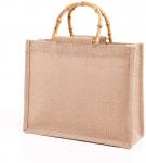 Buy cheap Portable Burlap Jute Shopping Bag Bamboo Loop Handles Reusable Tote Grocery Bags for Women from wholesalers