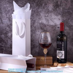Buy cheap Paper Wine Bag Wine Bottle Bag Holder With Handles With Kraft Tissue Paper Retail Wine Bag For Christmas Holiday from wholesalers