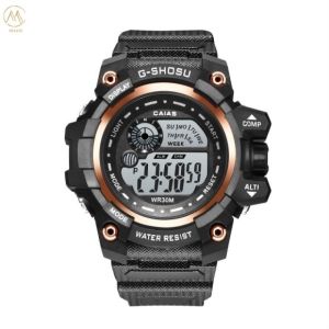 China Quartz Digital Sports Watch Waterproof With Black Silicone Band on sale