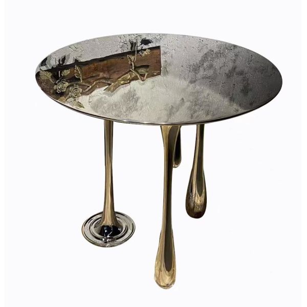 Quality Upholstery Stainless Steel Lobby Golden Coffee Table Anti Rust for sale