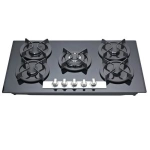 Buy cheap Electronic Ignition Built In Gas Hob 5 Burners With Heavy Duty Cast Iron Pan Support Panel Glass from wholesalers