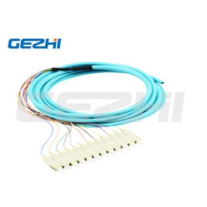 Buy cheap 12 Cores Fiber Optic Pigtail SC PC Multimode OM3 Distribution Optical Pigtails 0.9mm for Data Transmission from wholesalers