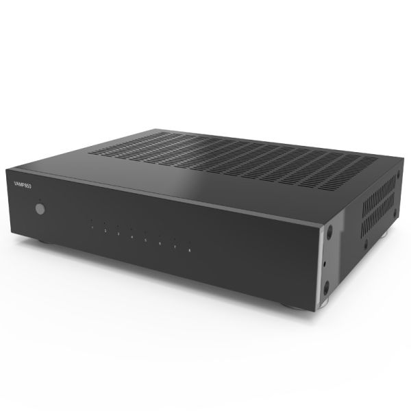 Quality 4 Zone 8 Channel Power Amplifier 8X50 400 Watts RMS Class D Distributed Audio Amplifier Front with Panel On/Off Buttons for sale