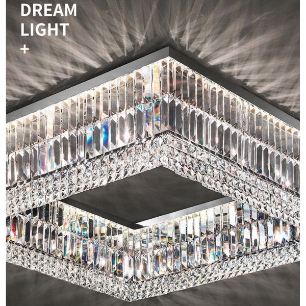 Square Round K9 Crystal Flush Mount High Ceilings Chandeliers ODM