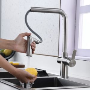 China High Arc Angled Spout Kitchen Bar Faucets CUPC Hose DC6V on sale