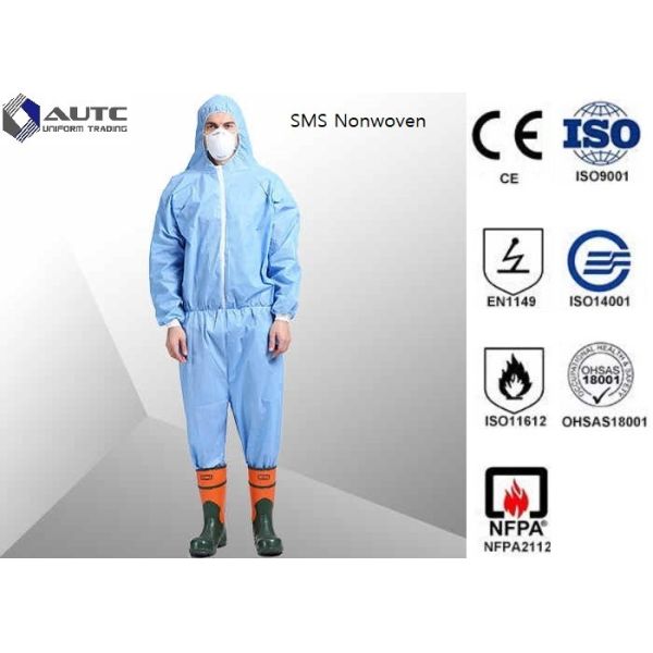 Quality XXL Blue PE Laminated Fabric With SMS Non-Woven Chemical Resistant Coveralls for sale