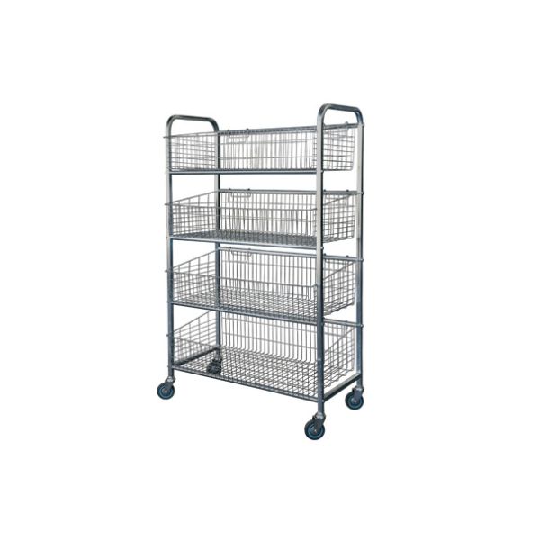 Quality Vegetable Mobile Commercial Wire Shelving Storage Rack With 4 Shelf Baskets for sale