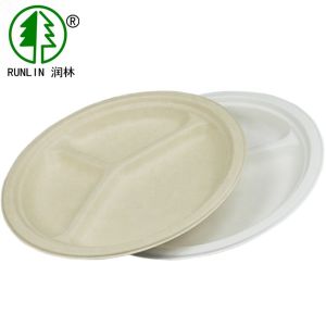 Buy cheap Eco friendly customized size 3 compartments bagasse round plates from wholesalers